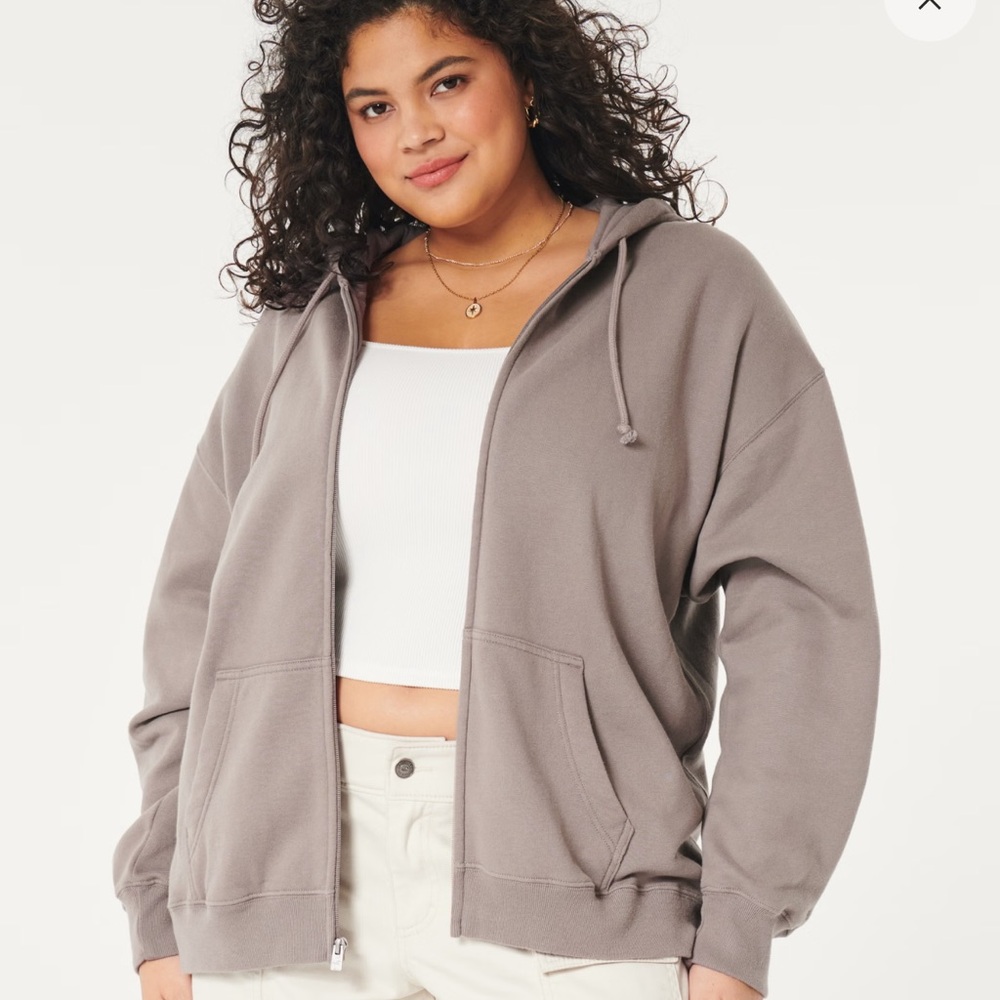 Hollister oversized full zip hoodie size XL - taupe brown